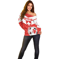 Custom Switzerland 2024 Football Off Shoulder Sweater Rossocrociati Go Champions - Wonder Print Shop