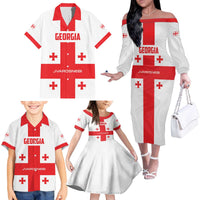 Custom Georgia 2024 Football Family Matching Off The Shoulder Long Sleeve Dress and Hawaiian Shirt Come On Sakartvelo - Wonder Print Shop