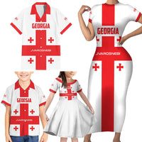 Custom Georgia 2024 Football Family Matching Short Sleeve Bodycon Dress and Hawaiian Shirt Come On Sakartvelo - Wonder Print Shop