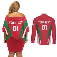 Custom Hungary 2024 Football Couples Matching Off Shoulder Short Dress and Long Sleeve Button Shirt Hajra Magyarok - Wonder Print Shop