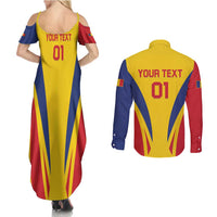 Custom Romania 2024 Football Couples Matching Summer Maxi Dress and Long Sleeve Button Shirt Come On Tricolorii - Wonder Print Shop