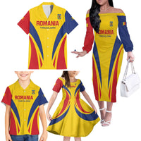 Custom Romania 2024 Football Family Matching Off The Shoulder Long Sleeve Dress and Hawaiian Shirt Come On Tricolorii - Wonder Print Shop