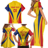 Custom Romania 2024 Football Family Matching Short Sleeve Bodycon Dress and Hawaiian Shirt Come On Tricolorii - Wonder Print Shop