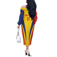 Custom Romania 2024 Football Off The Shoulder Long Sleeve Dress Come On Tricolorii - Wonder Print Shop