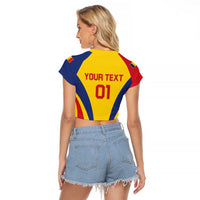 Custom Romania 2024 Football Raglan Cropped T Shirt Come On Tricolorii - Wonder Print Shop