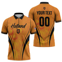 Custom Holland 2026 World Football Zipper Polo Shirt Oranje Go Champions