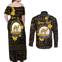Enkutatash Eritrea New Year Couples Matching Off Shoulder Maxi Dress and Long Sleeve Button Shirt Eritrean Camel African Pattern - Wonder Print Shop