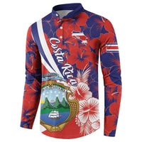 Costa Rica Button Sweatshirt Coat of Arms Hibiscus Pattern - Wonder Print Shop