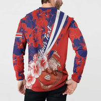 Costa Rica Button Sweatshirt Coat of Arms Hibiscus Pattern - Wonder Print Shop