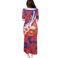 Costa Rica Family Matching Puletasi and Hawaiian Shirt Coat of Arms Hibiscus Pattern - Wonder Print Shop