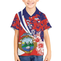Costa Rica Family Matching Summer Maxi Dress and Hawaiian Shirt Coat of Arms Hibiscus Pattern - Wonder Print Shop