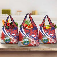 Costa Rica Grocery Bag Coat of Arms Hibiscus Pattern