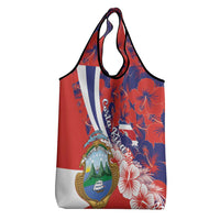 Costa Rica Grocery Bag Coat of Arms Hibiscus Pattern