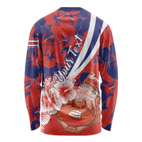 Costa Rica Long Sleeve Shirt Coat of Arms Hibiscus Pattern - Wonder Print Shop