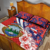 Costa Rica Quilt Bed Set Coat of Arms Hibiscus Pattern - Wonder Print Shop