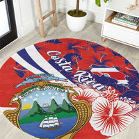 Costa Rica Round Carpet Coat of Arms Hibiscus Pattern