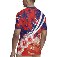 Costa Rica Rugby Jersey Coat of Arms Hibiscus Pattern - Wonder Print Shop