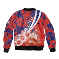 Costa Rica Sleeve Zip Bomber Jacket Coat of Arms Hibiscus Pattern - Wonder Print Shop