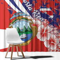 Costa Rica Window Curtain Coat of Arms Hibiscus Pattern - Wonder Print Shop