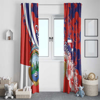 Costa Rica Window Curtain Coat of Arms Hibiscus Pattern - Wonder Print Shop