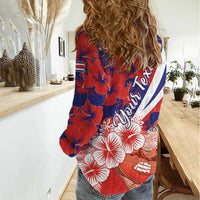 Costa Rica Women Casual Shirt Coat of Arms Hibiscus Pattern - Wonder Print Shop
