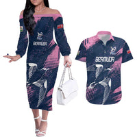 Custom Rugby Bermuda Couples Matching Off The Shoulder Long Sleeve Dress and Hawaiian Shirt Our Team Go Champions - Wonder Print Shop