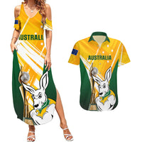 Australia Soccer Couples Matching Summer Maxi Dress and Hawaiian Shirt Matildas Kangaroo With World Cup Trophy 2023 Yellow Version - Wonder Print Shop