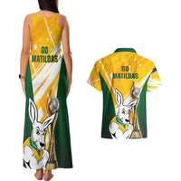 Australia Soccer Couples Matching Tank Maxi Dress and Hawaiian Shirt Matildas Kangaroo With World Cup Trophy 2023 Yellow Version - Wonder Print Shop