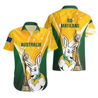 Australia Soccer Hawaiian Shirt Matildas Kangaroo With World Cup Trophy 2023 Yellow Version - Wonder Print Shop