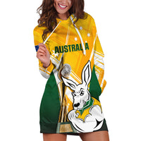 Australia Soccer Hoodie Dress Matildas Kangaroo With World Cup Trophy 2023 Yellow Version - Wonder Print Shop