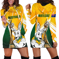 Australia Soccer Hoodie Dress Matildas Kangaroo With World Cup Trophy 2023 Yellow Version - Wonder Print Shop