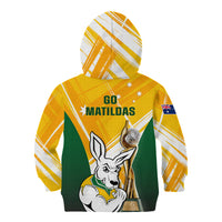 Australia Soccer Kid Hoodie Matildas Kangaroo With World Cup Trophy 2023 Yellow Version - Wonder Print Shop