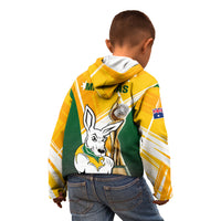 Australia Soccer Kid Hoodie Matildas Kangaroo With World Cup Trophy 2023 Yellow Version - Wonder Print Shop