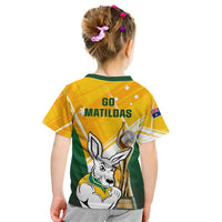Australia Soccer Kid T Shirt Matildas Kangaroo With World Cup Trophy 2023 Yellow Version - Wonder Print Shop