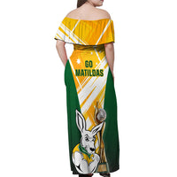 Australia Soccer Off Shoulder Maxi Dress Matildas Kangaroo With World Cup Trophy 2023 Yellow Version - Wonder Print Shop