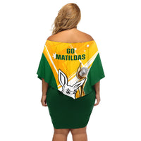 Australia Soccer Off Shoulder Short Dress Matildas Kangaroo With World Cup Trophy 2023 Yellow Version - Wonder Print Shop