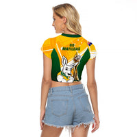 Australia Soccer Raglan Cropped T Shirt Matildas Kangaroo With World Cup Trophy 2023 Yellow Version - Wonder Print Shop