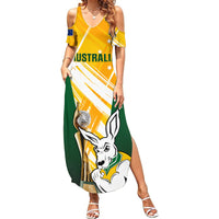 Australia Soccer Summer Maxi Dress Matildas Kangaroo With World Cup Trophy 2023 Yellow Version - Wonder Print Shop