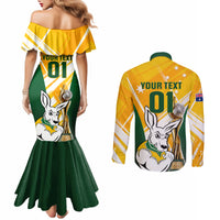 custom-australia-soccer-couples-matching-mermaid-dress-and-long-sleeve-button-shirts-matildas-kangaroo-with-world-cup-trophy-2023-yellow-version