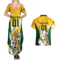 Custom Australia Soccer Couples Matching Summer Maxi Dress and Hawaiian Shirt Matildas Kangaroo With World Cup Trophy 2023 Yellow Version - Wonder Print Shop