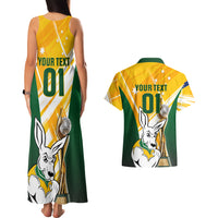 Custom Australia Soccer Couples Matching Tank Maxi Dress and Hawaiian Shirt Matildas Kangaroo With World Cup Trophy 2023 Yellow Version - Wonder Print Shop
