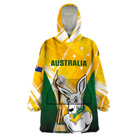 Custom Australia Soccer Wearable Blanket Hoodie Matildas Kangaroo With World Cup Trophy 2023 Yellow Version - Wonder Print Shop