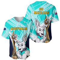 Australia Soccer Baseball Jersey Matildas Kangaroo With World Cup Trophy 2023 Turquoise Version - Wonder Print Shop
