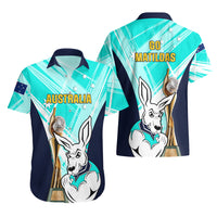 Australia Soccer Hawaiian Shirt Matildas Kangaroo With World Cup Trophy 2023 Turquoise Version - Wonder Print Shop