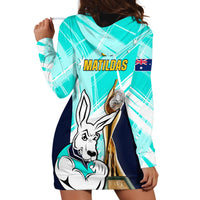 Australia Soccer Hoodie Dress Matildas Kangaroo With World Cup Trophy 2023 Turquoise Version - Wonder Print Shop