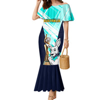 Australia Soccer Mermaid Dress Matildas Kangaroo With World Cup Trophy 2023 Turquoise Version - Wonder Print Shop