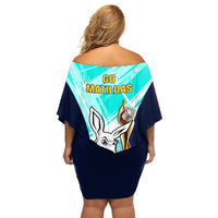 Australia Soccer Off Shoulder Short Dress Matildas Kangaroo With World Cup Trophy 2023 Turquoise Version - Wonder Print Shop