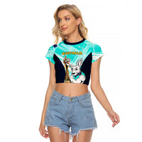 Australia Soccer Raglan Cropped T Shirt Matildas Kangaroo With World Cup Trophy 2023 Turquoise Version - Wonder Print Shop