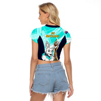 Australia Soccer Raglan Cropped T Shirt Matildas Kangaroo With World Cup Trophy 2023 Turquoise Version - Wonder Print Shop