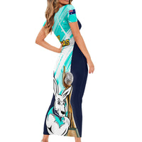 Australia Soccer Short Sleeve Bodycon Dress Matildas Kangaroo With World Cup Trophy 2023 Turquoise Version - Wonder Print Shop